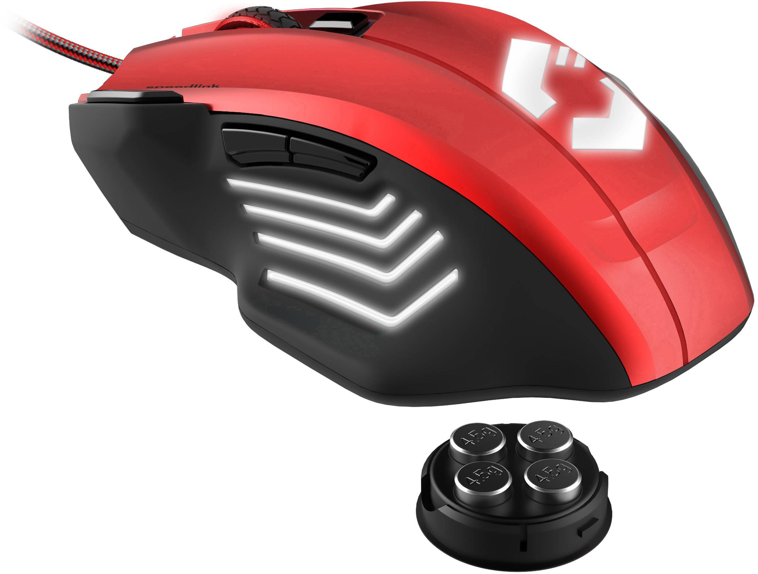 SpeedLink Decus Respec USB-Gaming-Maus Optisch Beleuchtet, Ergonomisch, Gewichts-Tuning, Integrierter Profilspeicher Schwarz, Rot