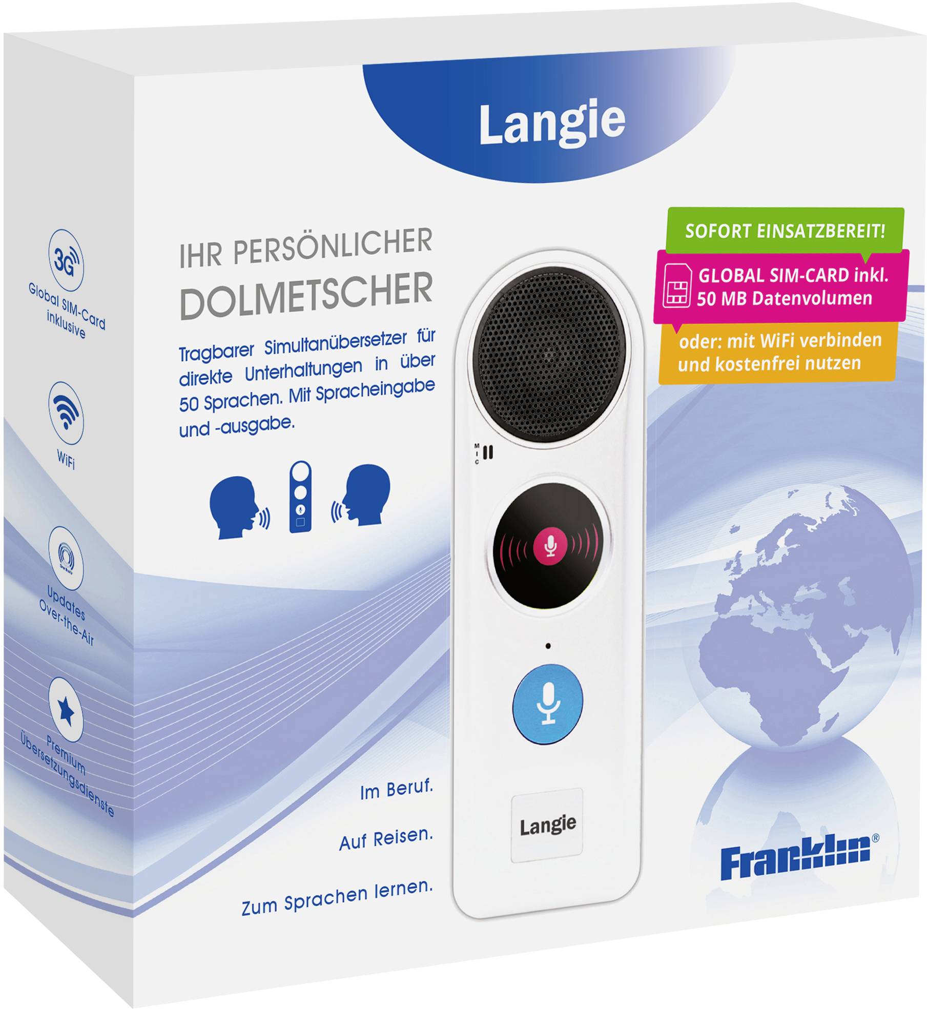 Franklin Mobiler Dolmetscher Langie S2 Deutsch, Englisch, Ukrainisch, Türkisch, Russisch, Französisch, Spanisch, Portugiesisch, Italienisch, Niederl