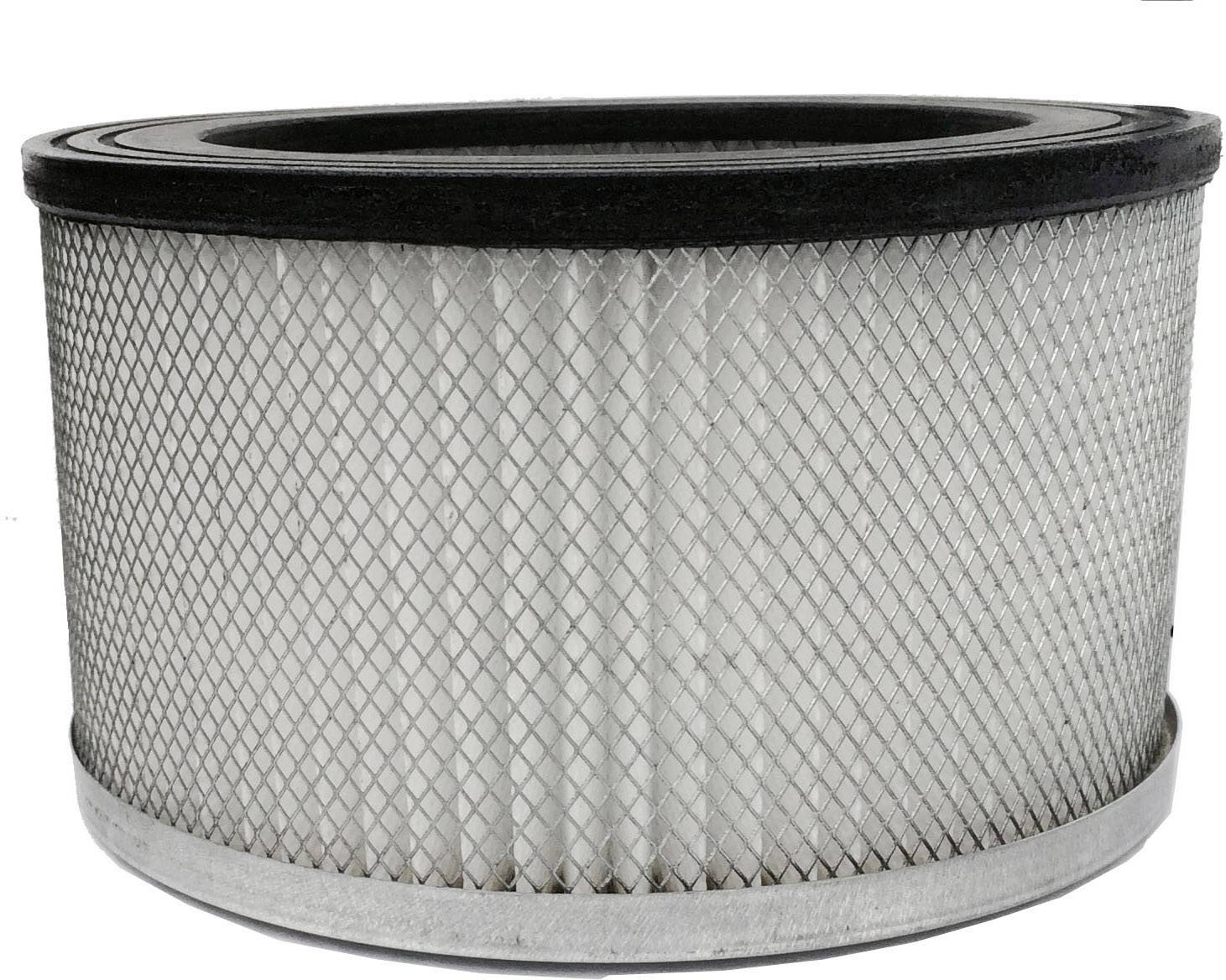 Ein runder Luftfilter mit metallischem Gitter in der Mitte. Der äußere Rand ist schwarz.