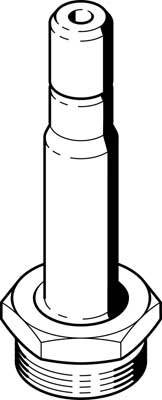Technische Zeichnung einer Schraubenkomponente mit Gewinde, zylindrischem Hauptkörper und gerundetem Kopf, Ansicht von oben.