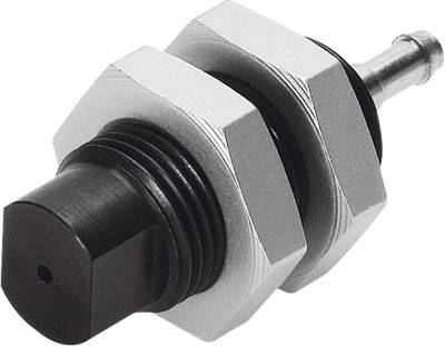 Ein silbernes Metallbauteil mit schwarzem Kunststoffkopf. Geeignet für industrielle Anwendungen oder mechanische Verbindungen.