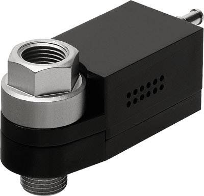 Drucksensor mit schwarzem Kunststoffgehäuse und Metallanschlüssen, verwendet zur Messung von Druck in technischen Anwendungen.