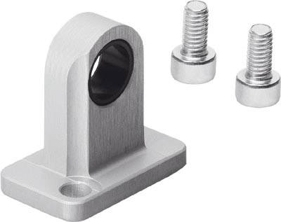 Metallhalterung mit einem zentralen Loch und zwei dazugehörigen Schrauben. Ideal für industrielle Montagelösungen.