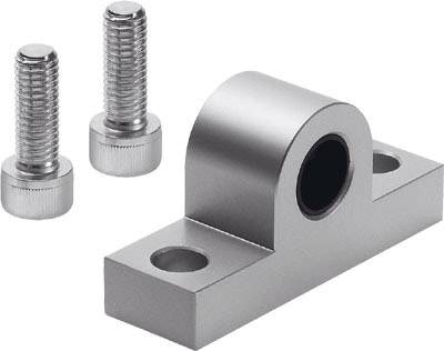 Metalllagerblock mit Loch und zwei Schrauben nebeneinander.