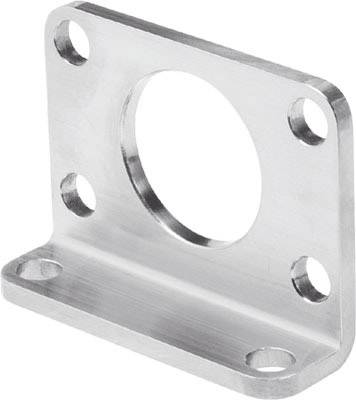 Metallwinkelhalterung mit fünf Bohrungen, geeignet für die Befestigung an Flächen. Rechteckige Form mit zentraler großer Öffnung.