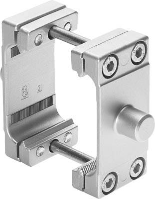 Metallklammer mit Schrauben und Klemmmechanismus, entworfen für die Befestigung von Bauteilen in technischen Anwendungen.