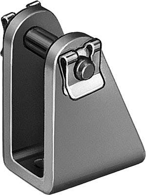 Metallbock mit zylindrischem Bolzen und Klemme, verwendet zur Befestigung in mechanischen Anwendungen.