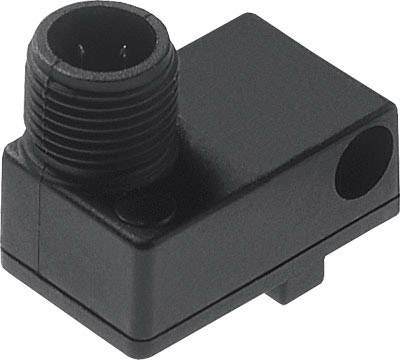 Schwarzer rechteckiger Steckverbinderadapter mit runden Buchsen, geeignet für die industrielle Elektronikverbindung.