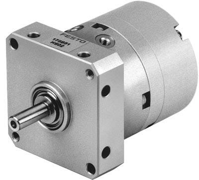 Industriegetriebe mit quadratischer Frontplatte und zentraler Antriebswelle. Schraubenlöcher an den Ecken erkennbar.