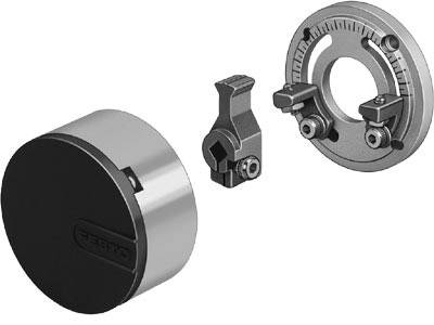 Elektronisches Türschloss-Set bestehend aus einem zylinderförmigen Knauf und zwei Befestigungsteilen zur Installation.