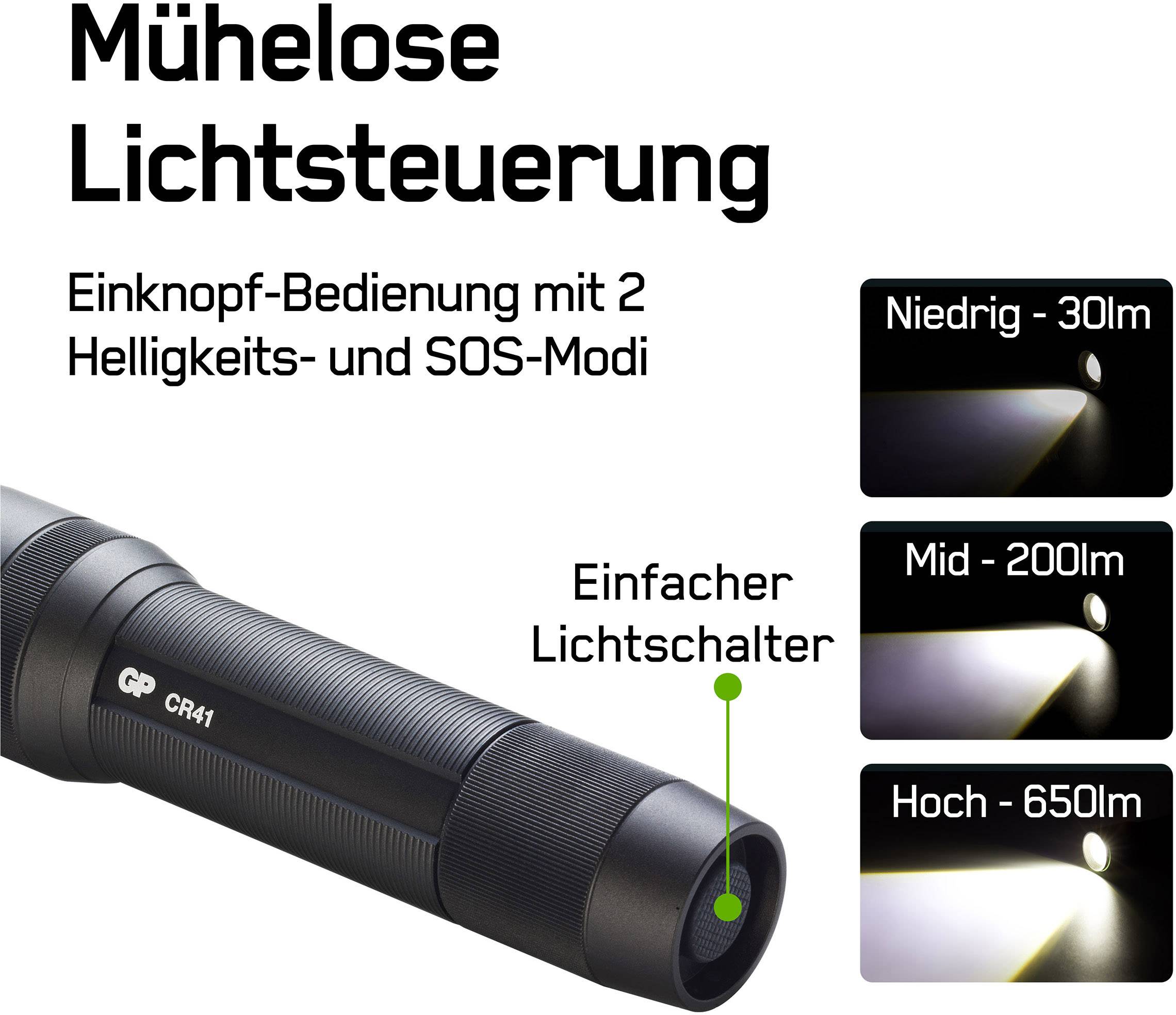 GP Discovery GPDISFLCR41BL935 LED Taschenlampe akkubetrieben 650lm 40h 179g