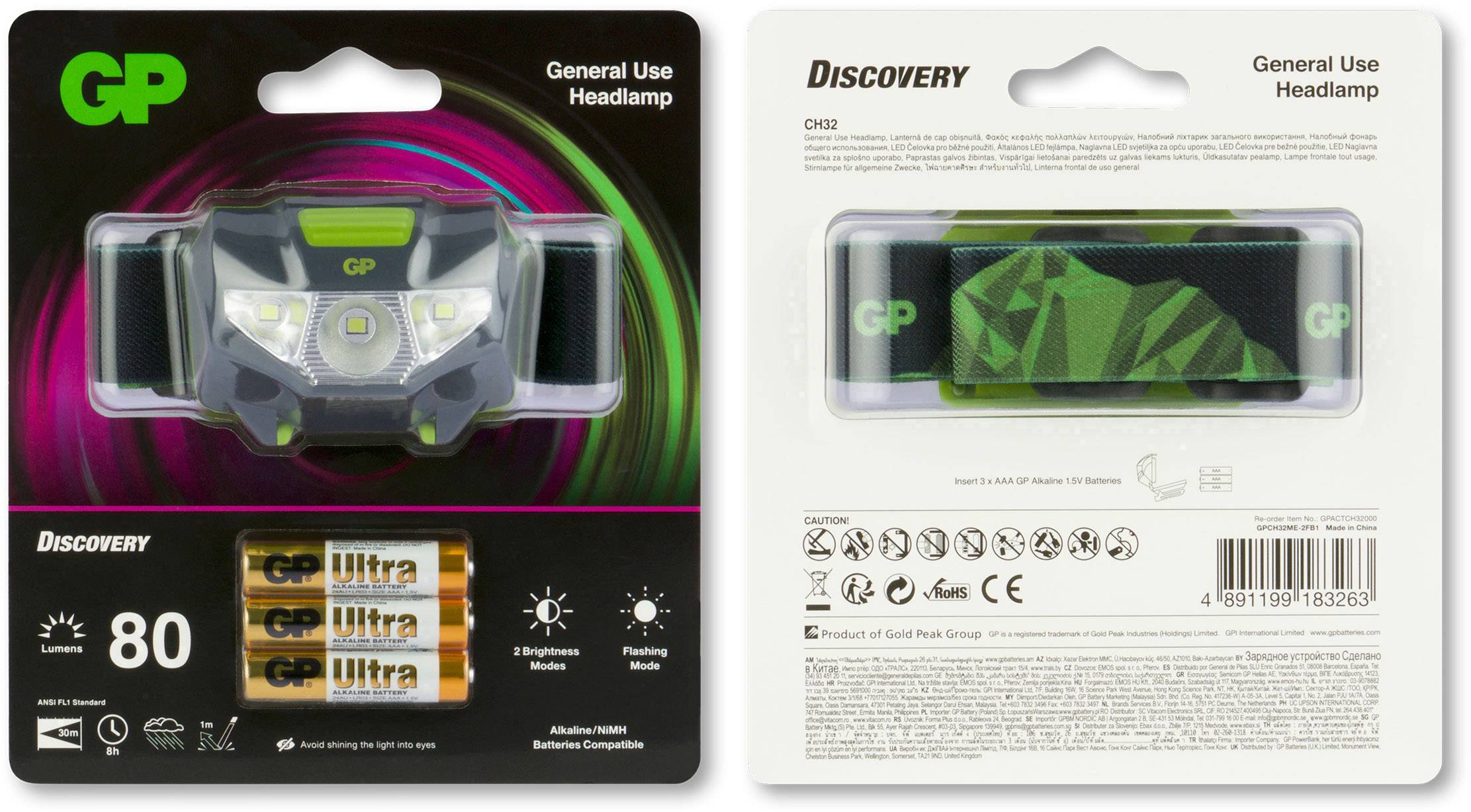 GP Discovery CH32 LED Stirnlampe 80lm 8h 260GPACTCH32000