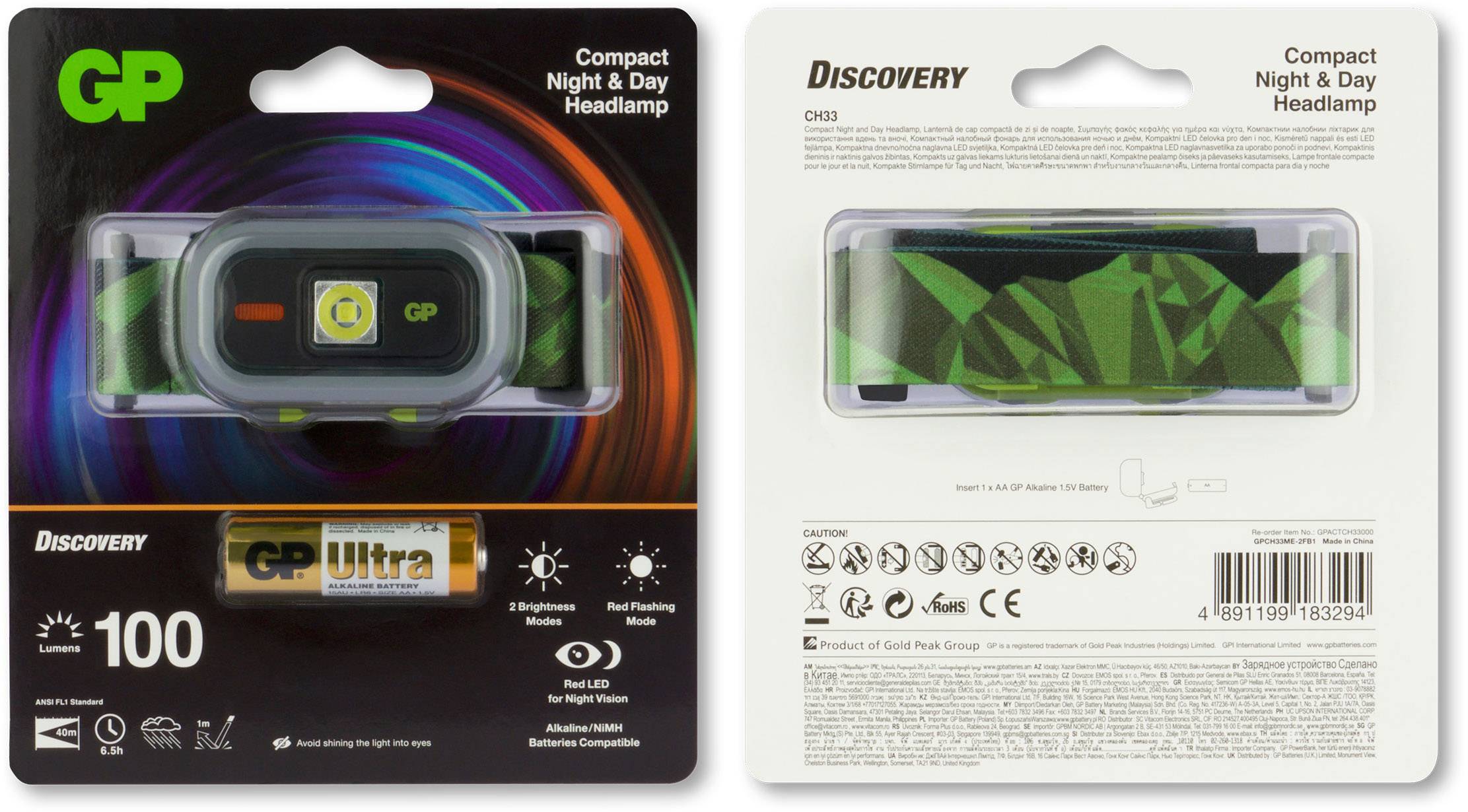 GP Discovery CH33 LED Stirnlampe 100lm 6.5h 260GPACTCH33000