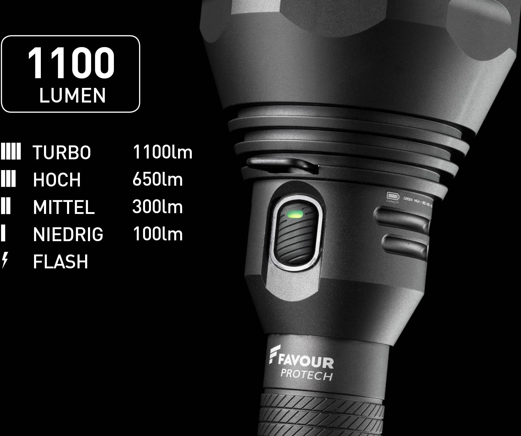 Favour Protech T2617 LED Taschenlampe akkubetrieben 1100lm 24h 725g