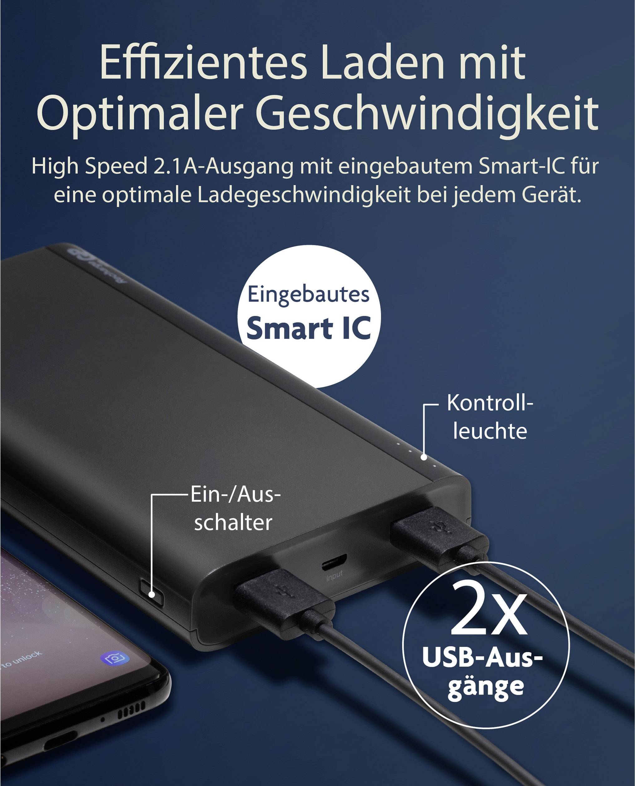 GP Batteries B20A Powerbank 20000 mAh  Li-Ion  Schwarz Statusanzeige