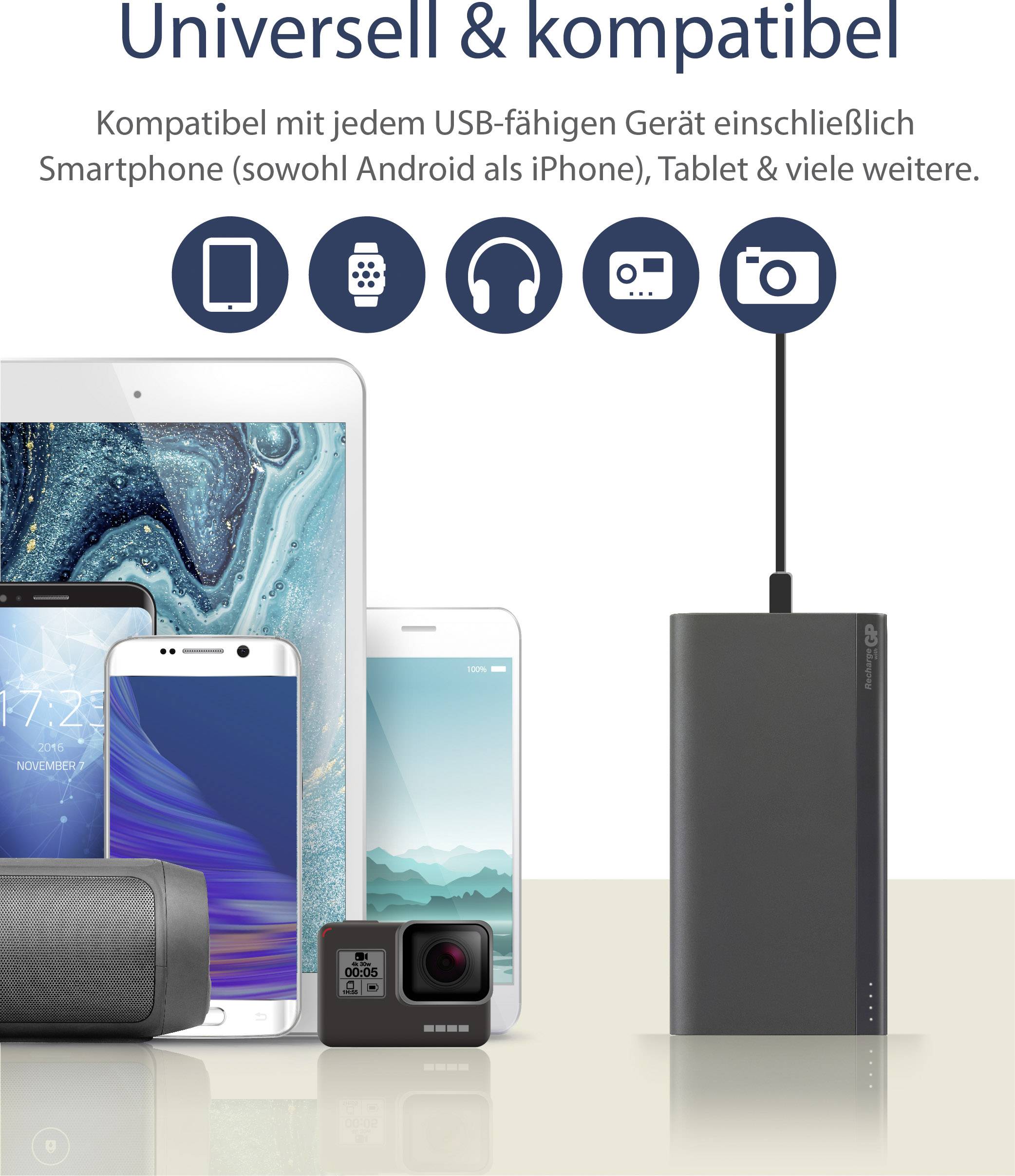 GP Batteries B20A Powerbank 20000 mAh  Li-Ion  Schwarz Statusanzeige