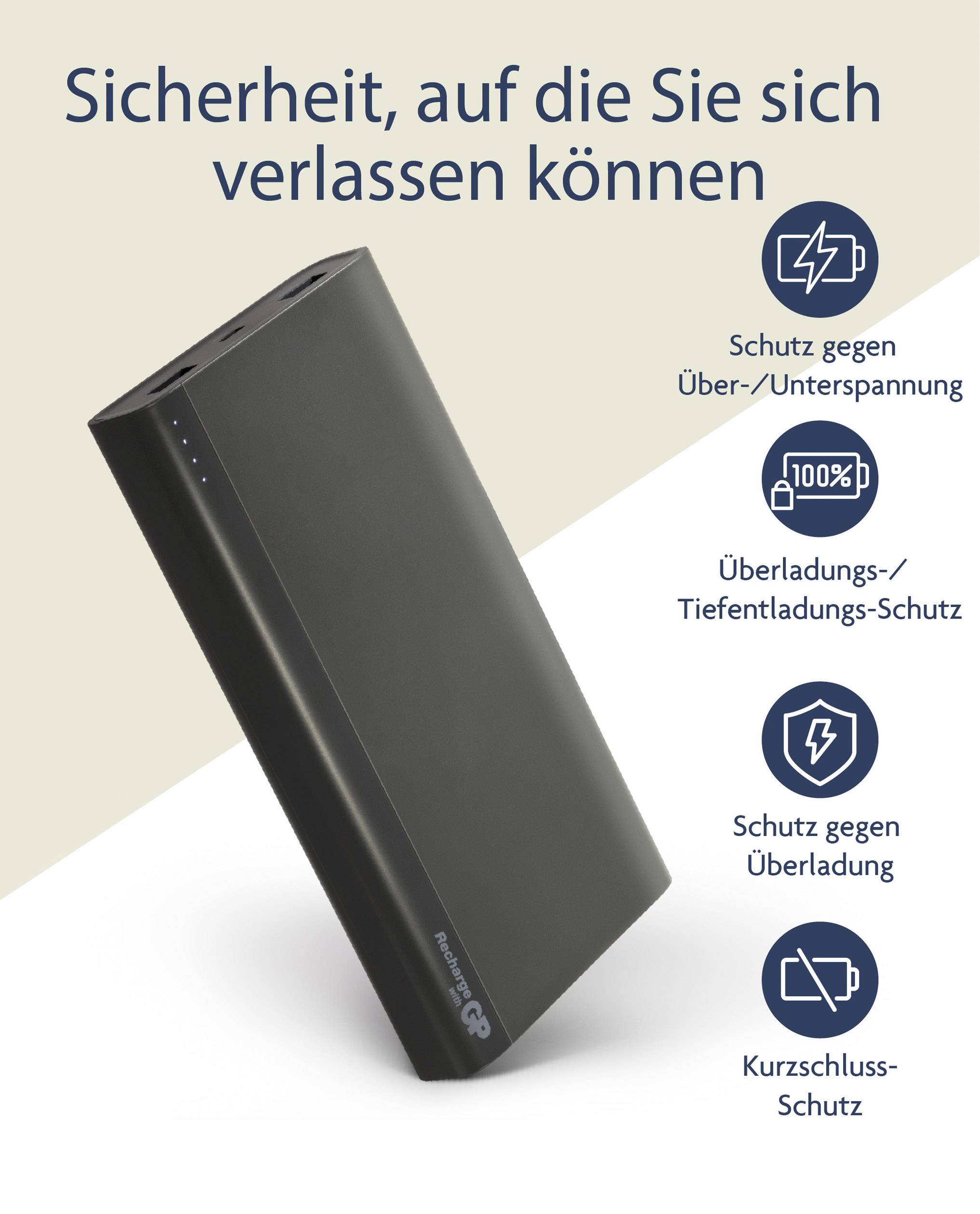 GP Batteries B20A Powerbank 20000 mAh  Li-Ion  Schwarz Statusanzeige