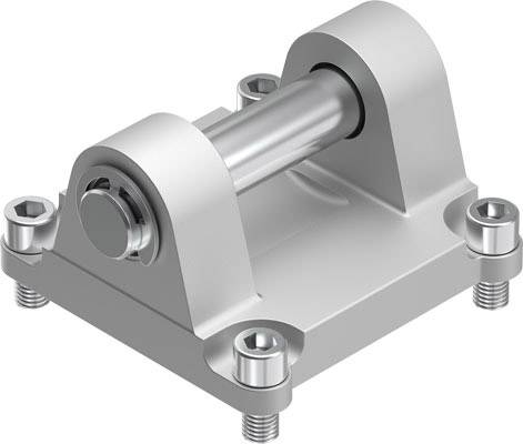 Metallisches Lagergehäuse mit zylindrischer Öffnung, befestigt durch vier Schrauben an den Ecken. Verwendet zur Unterstützung von Wellen.