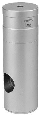 Ein silberner Zylinder mit der Aufschrift 'FESTO'. Oben befindet sich eine schmale Öffnung, seitlich eine größere runde Öffnung.用途不明。