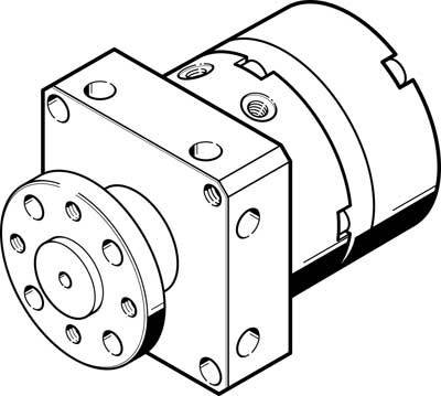 Zeichnung einer mechanischen Kupplungseinheit mit zylindrischem Gehäuse und flacher, runder Frontplatte mit mehreren Bohrungen.