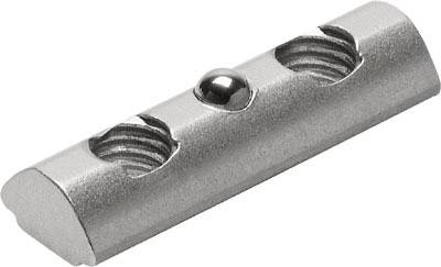 Metallstück mit drei Löchern und einer Metallkugel in der Mitte.