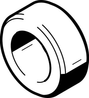 Schwarz-weiß Zeichnung einer Rolle Klebeband, leicht geneigt dargestellt.