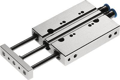 Metallschlitten mit zwei parallelen Stangen und mehreren Löchern für mechanische Anwendungen.