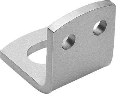 Metallhalterung mit zwei Löchern und gebogener Kante, geeignet zur Befestigung oder Unterstützung von Bauteilen in Konstruktionen.