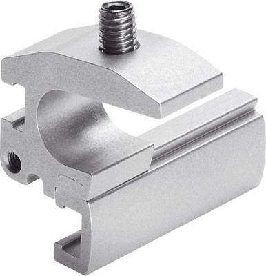 Metallhalterung mit Schraube zur Befestigung von Rohren oder Stangen. Eignet sich für industrielle Anwendungen.