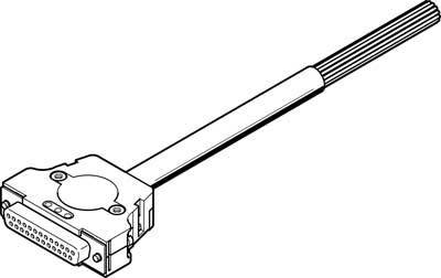 Abbildung eines elektrischen Steckverbinders mit mehreren Pins und einem Kabel, das von der Rückseite herausragt.