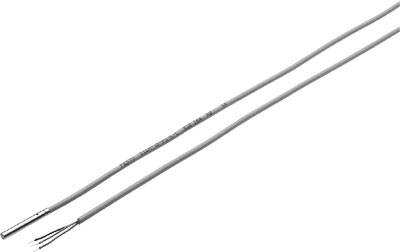 Ein graues Kabel mit offenen Drähten an einem Ende und einer silbernen Steckerhülse am anderen Ende.