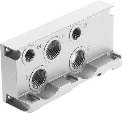Metallblock mit mehreren kreisförmigen Öffnungen und Gewinden, möglicherweise Teil eines mechanischen oder industriellen Systems.