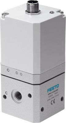 Ein Festo-Ventil in silberner Farbe mit Anschlüssen oben und seitlich. Geeignet für industrielle Steuerung und Automatisierung.