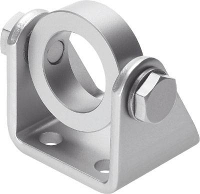 Metallisches Lagergehäuse mit zylindrischer Öffnung und zwei Schraubbefestigungen. Geeignet für mechanische Anwendungen.