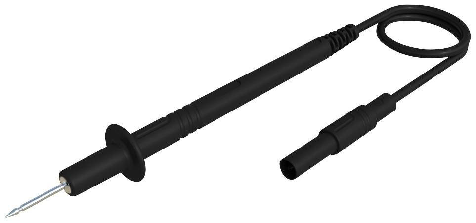 Ein schwarzer Prüfspitzenstift mit abnehmbarem Kabel, verwendet für elektrische Messungen in technischen Anwendungen.