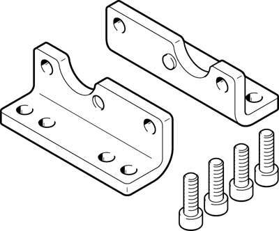 Metallwinkelhalterungen mit Löchern für Schraubverbindungen, dargestellt mit vier passenden Schrauben.