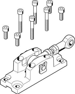 Technische Zeichnung einer mechanischen Baugruppe mit Hebel und Schrauben. Zeigt Montageteile für eine industrielle Anwendung.