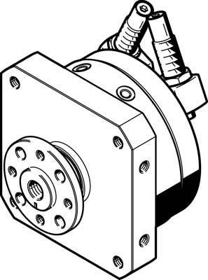 Technische Zeichnung einer mechanischen Vorrichtung mit Schrauben und Zylinder. Zeigt Details und Verbindungspunkte.