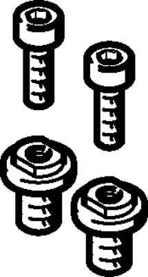 Vier Schrauben, zwei oben und zwei unten, in einer schematischen Darstellung. Obere Schrauben sind kleiner als die unteren.