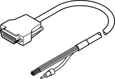 Diagramm eines Computerschnittstellenkabels mit Steckverbindung und mehreren herausragenden Drähten, das Anschlussmöglichkeiten zeigt.