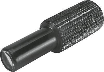 Schwarzer gerippter Metallzylinder mit glatter Spitze, vermutlich Teil eines mechanischen Werkzeugs oder einer Maschine.