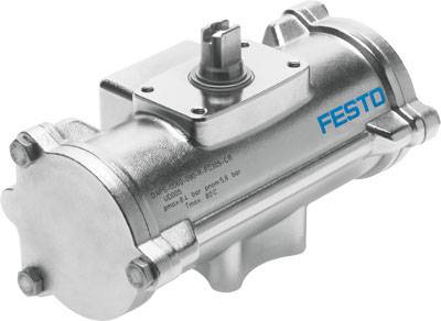 Pneumatischer Antrieb von Festo, aus Metall, zylindrische Form, mit blauer Festo-Aufschrift, für industrielle Anwendungen.