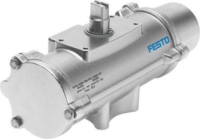 Pneumatischer Antrieb aus Metall mit Aufschrift 'FESTO', verwendet in der Automatisierungstechnik zur Steuerung von Ventilen.