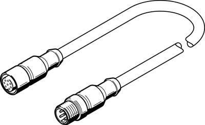 Zwei Kabelstecker, einer mit mehreren Pins und einer mit einem gebogenen Ende, dargestellt in einer technischen Zeichnung.
