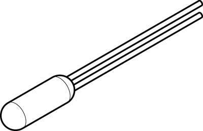 Strichzeichnung eines Thermometers mit zwei Drähten, das ein Elektronikbauteil darstellt.