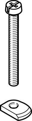 Eine Schraube mit Kreuzschlitzkopf und ein flaches, leicht gebogenes Gegenstück.