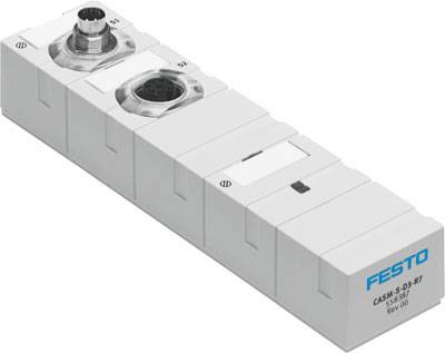 Ein kompakter, rechteckiger Verbinderblock der Marke Festo, Modell CASM-S-63-RT, mit metallischen Anschlussstellen.