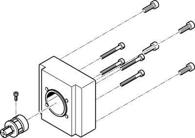 Explosionszeichnung eines Montagebausatzes mit Schrauben und Platten, zeigt die Reihenfolge der Teile für den Zusammenbau.
