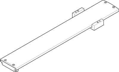 Technische Zeichnung eines rechteckigen Bauteils mit Halterungen an den Seiten.