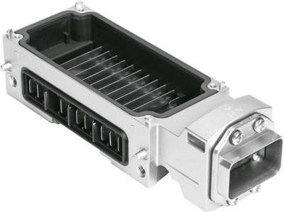 Ein elektrisches Steuergerät mit einem Metallgehäuse und Steckverbindungen. Es dient zur Steuerung von elektronischen Systemen.